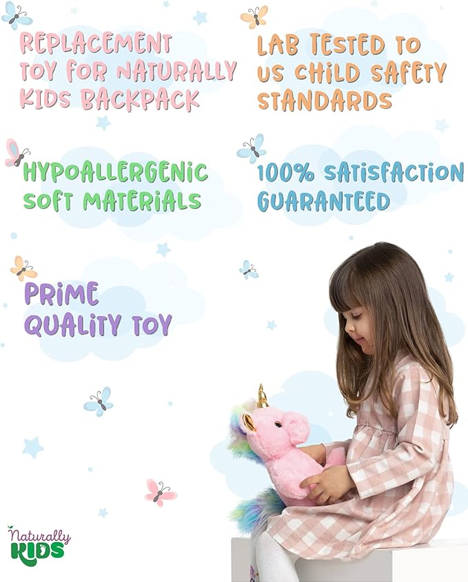 Naturally KIDS Stuffed Animal, Toddler Gifts for Boys, Girls, Plush Unicorn Toy Pink