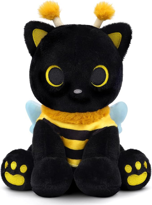 Cat Bee Plush, 8inch Kawaii Black Cat Plush with Honeybee Outfit Costume, Cute Plushies Kitten Stuffed Animal Soft Huggable Plushies Toy for Kids Christmas, Birthday Gifts