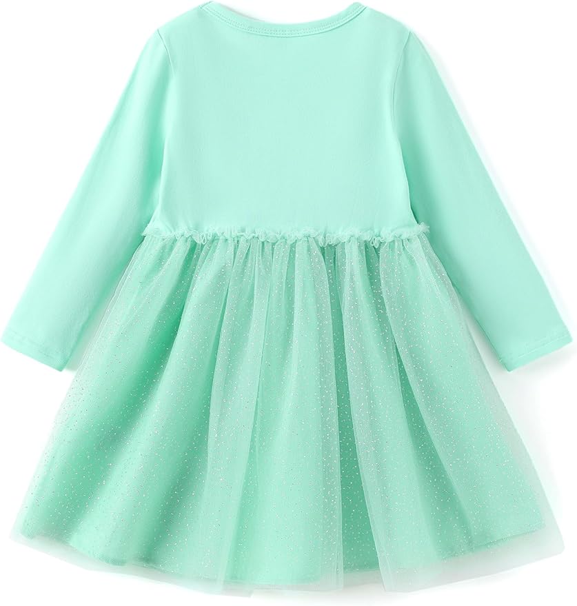 Disney Frozen Elsa Princess Cinderella Ariel Jasmine Rapunzel Baby/Toddler Dress, Ruffle Long-Sleeve Mesh Overlay Tulle Dress