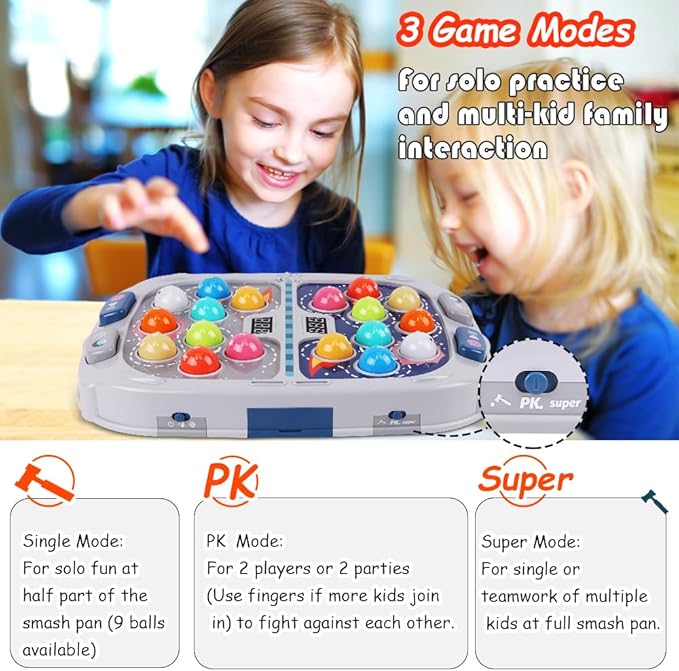 Hammer Mole Game for Toddler, Toys for 3-12 Year Old Boys and Girls, Kids Whack Pound Game,Gifts for 3 4 5 6+ Year Old Boys, Interactive Educational Toy with Sound and Light, PK Mode with 2 Hammers