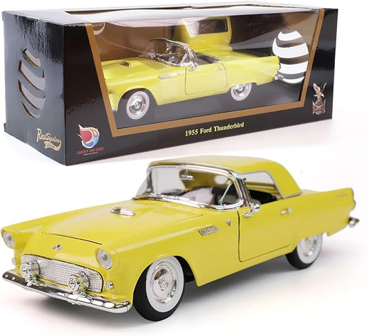 1955 Ford Thunderbird 1/18 Scale Die-Cast Metal Model Premium Classic Vintage Alloy Cars with Display Case, with Opening Doors, Best Gift for Men, Dad & Kids 14+ Years (Yellow)