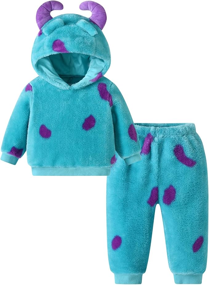 Toddler Girl Boy Halloween Costume Long Sleeve Plush Hooded Sweatshirts Pants Set Funny Monster Cosplay Outfits