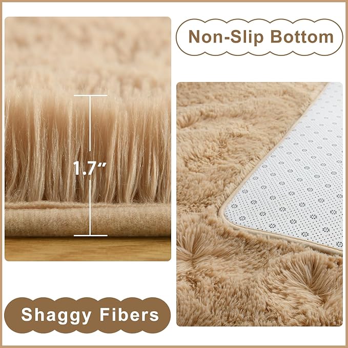 Ompaa Beige Area Rug 9x12 Rugs Large Living Room Fluffy Carpet for Bedroom Dorm, Non-Slip High Pile, Light Tan Modern Big Shag Rug for Classroom Kids Playroom Nursery Home Office Decor