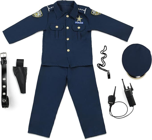 Dress Up America Police Costume for Kids – Realistic Cop Uniform with Shirt, Pants, Hat & Accessories - Halloween Costume