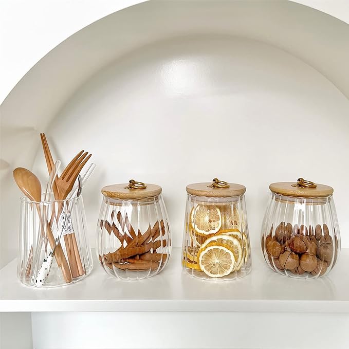38 FL OZ Glass Jars with Bamboo Lids, Glass Containers with Airtight Lids for Storage, Large Candy Jars for Coffee Nuts Cookie, Decorative Glass Canister, 1130ml Conical