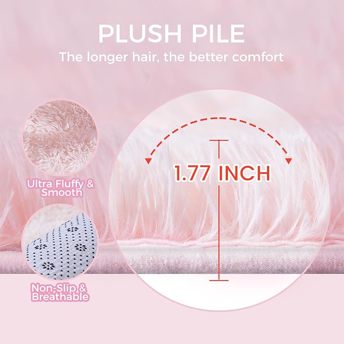 Ultra Soft Rug for Living Room, 8X10 Fluffy Shag Area Rug for Bedroom, Modern Shaggy Carpets Fuzzy Rug for Teens Dorm Nursery Home Decor Aesthetic, Upgrade Anti-Skid Durable, Pink