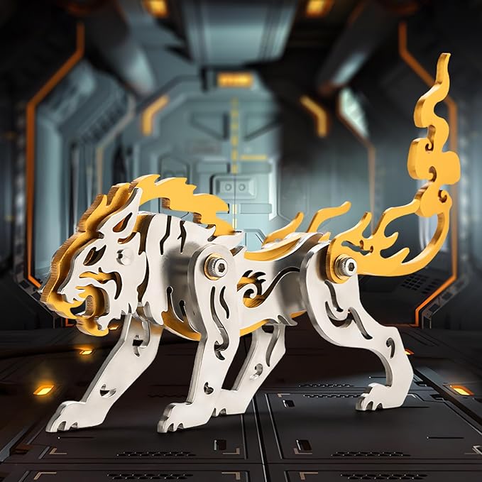 3D Metal Puzzles,3D Metal Puzzle for Adults,Mechanical Model Kit Zodiac Tiger Gold,Steel 3D Puzzles Stainless Steel Ornaments for Adults Home Decor Art Craft Gifts Toys.