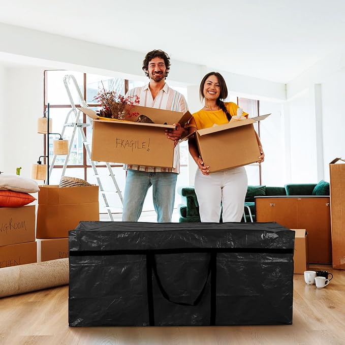 Windyun 4 Pack 75 Gallon Extra Large Storage Bags XXL Moving Bags with Zipper Handles Heavy Duty Jumbo Big Totes Box for Halloween Skeleton 4-12 Feet Christmas Tree Storage College Dorm Cloth (Black)