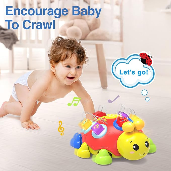 Baby Bilingual Musical Ladybug Crawling Toys,Baby Toys 6-12 Months with Light-up Music, Early Educational Learning Toys, Infant Gift Toys for 7 8 9 10 11 Months 1-2 Years Old Newborn Boys Girls (Red)