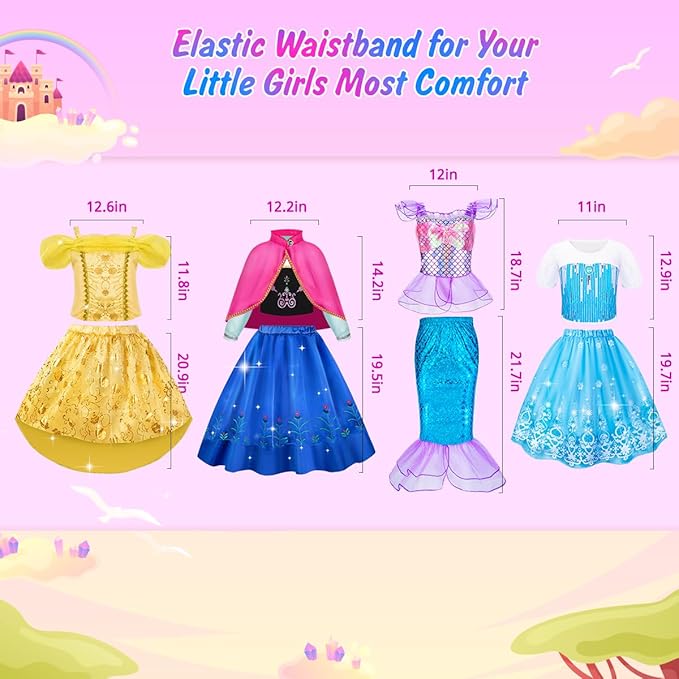 Meland Princess Dress Up - Princess Dresses for Girls with Princess Toys, Dress Up Clothes for Little Girls Pretend Play