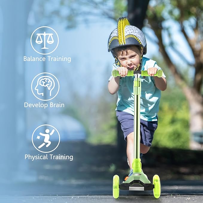 3 Wheel Scooter for Kids Ages 6-12,Kids Scooter with Light Up Wheels, Sturdy Deck Design, and 4 Height Adjustable Suitable for Kids Ages 3-12