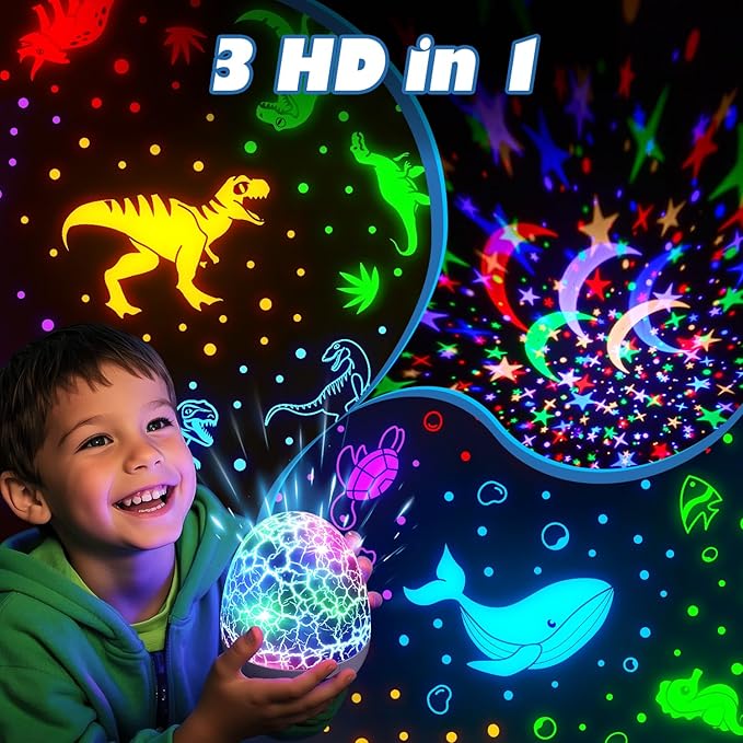 PIKOY Dinosaur Toys for Kids 3-8 Night Light Projector Dinosaur Eggs | 15 Sounds & 3D Films | 31Colors & Remote Control | Toddler Toys, Boys Room Decor, STEM Educational Gifts
