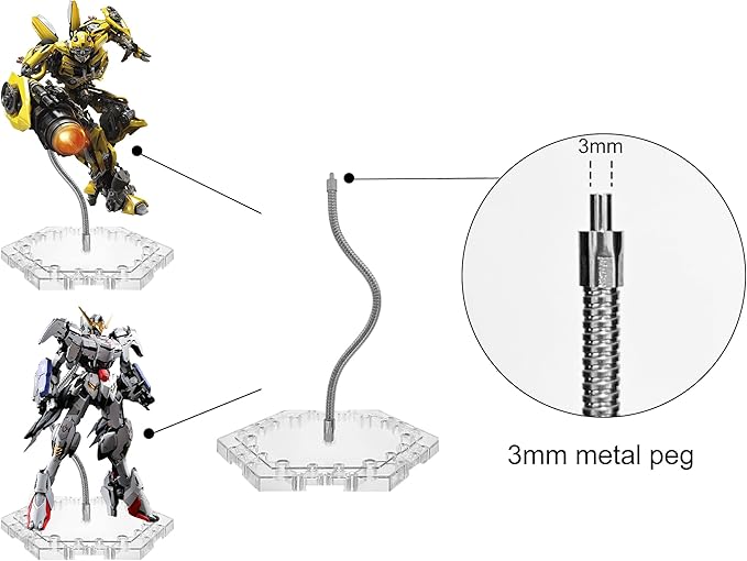 16-Pack Clear Adjustable Action Figure Stand with Metal Clips & Flexible Arms – Action Figure Display Stand for Figures Compatible with Gundam HG/RG/SD 1/144 Scale
