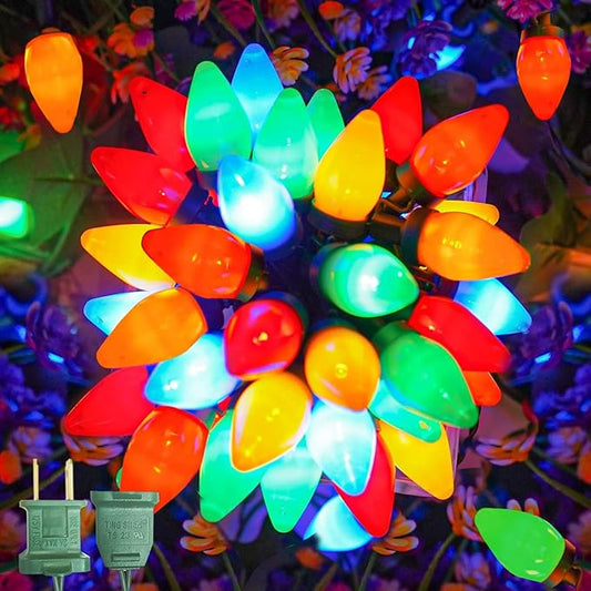 50 LED C7 Christmas Lights, 31FT C7 LED Christmas String Lights Lights Vintage Christmas String Lights Plug in Waterproof for Indoor Room Outdoor Party Garden Yard Roof Tree Christmas Decor