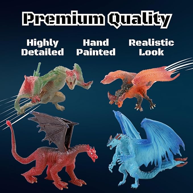 12 Pcs Dragon Toy Figures, 5" Large Realistic Hand Painted Mythical Figurines, Assorted Designs for Kids Party Favors & Cake Toppers