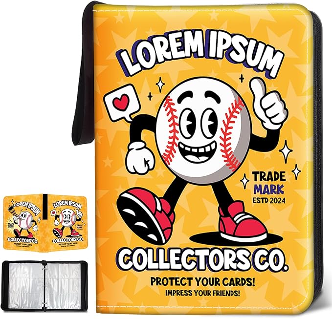 900 Pocket Baseball Card Binder, Trading Card Storage Album with 50 Durable 9-Pocket Pages, Baseball Design on Pocket Card Packs, Christmas Birthday Gifts for Zipper Closure Collector's Album
