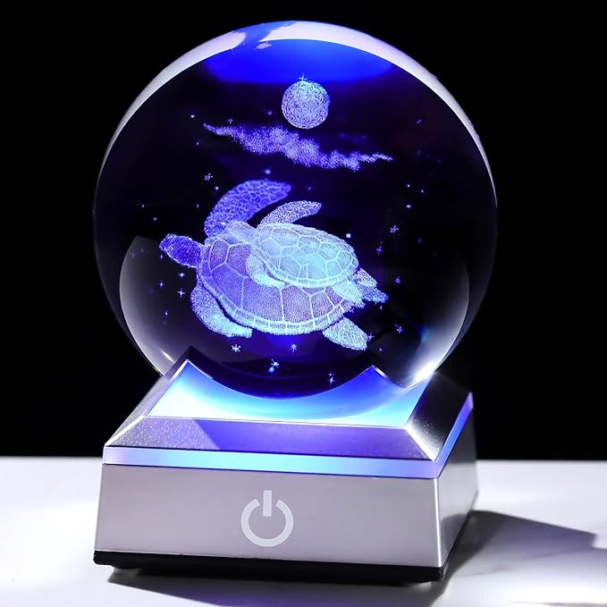 Ornalrist Sea Turtle Gifts for Women Men, 3D Sea Turtle Crystal Ball with Colorful LED Light Base, Sea Turtle Crystal Snow Ball for Turtle Lovers, Sea Turtle Figurines Home Decor