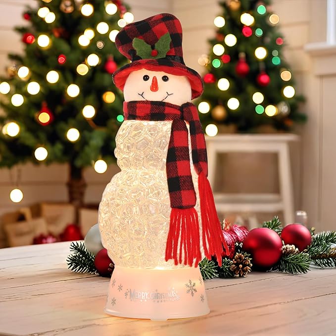 12" H Christmas Snowman Decorations, Snow Globe Lamp - Musical Holiday Decor with Timer, USB Power, Festive Room Light, Best Christmas,New Year Gift for Men,Women,Kids,Friends