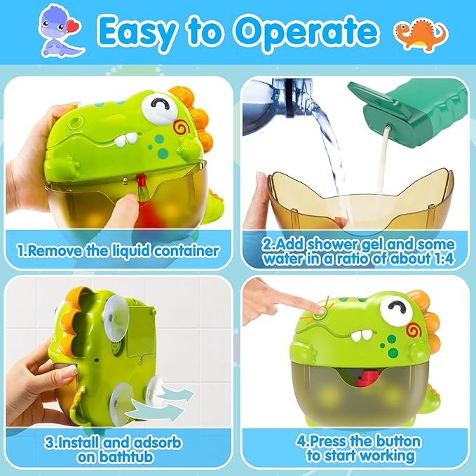 Toddler Bubbles Bath Toys, Light Up Bath Toy for Kids Age 1-3 Baby Bathtub Tub Toy Slide Track Dinosaur Bubble Machine Maker with Music Floating Animal Shower Toys Summer Outdoor Gift Boy Girl Age 2-5