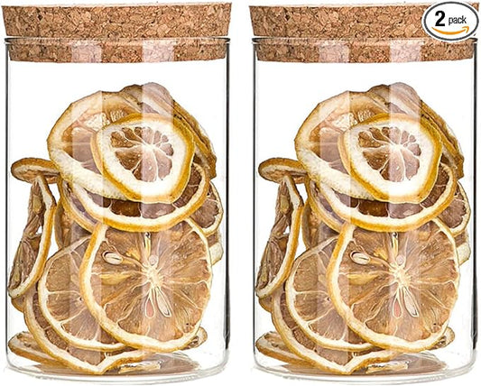 Airtight Glass Storage Containers with cork Lid, for Kitchen Pantry Organization and Storage jar，Ideal for Coffee Beans Snacks Flour Cereal Sugar Tea 21oz. (Circular 4.7 * 3.3in*2pcs)