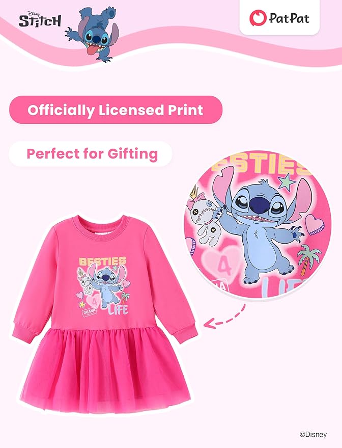Disney Stitch Minnie Elsa Princess Sweatshirt Dress Toddler Girl Sequin Long Sleeve Pullover Clothes Fall Outfit 2-9 Years