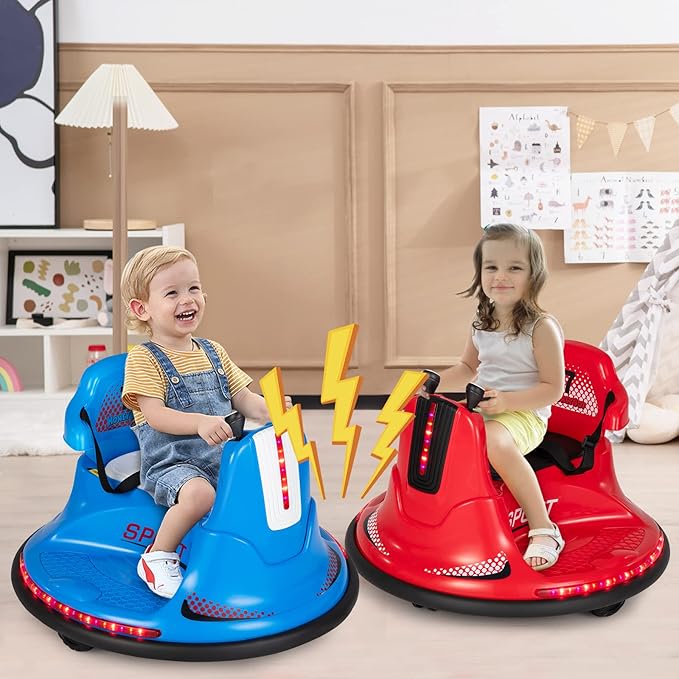 HONEY JOY 12V Bumper Car for Toddlers, Baby Ride on Bumper Car w/Dual Joysticks, Flashing LED Light & 360 Degree Spin, Electric Vehicle for Kids, Ride on Car w/Remote Control, Gift for Boys Girls