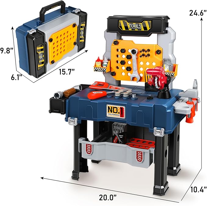 Kids Tool Set with Workbench Realistic Tool Pretend Play Toys for 3 4+Year Old Boy Toys Electric Drill Transformable Construction Learning Toy Work Bench Christmas Birthday Gift Toddler Girl Age 3-5