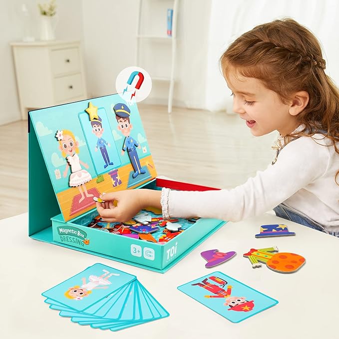 Toi Kids Magnet Toys Magnetic Jigsaw Puzzle Boxes with Game Board for Kids Ages 3-8, Preschool Tabletop Toy for Toddlers, Portable Travel Game, Dressing