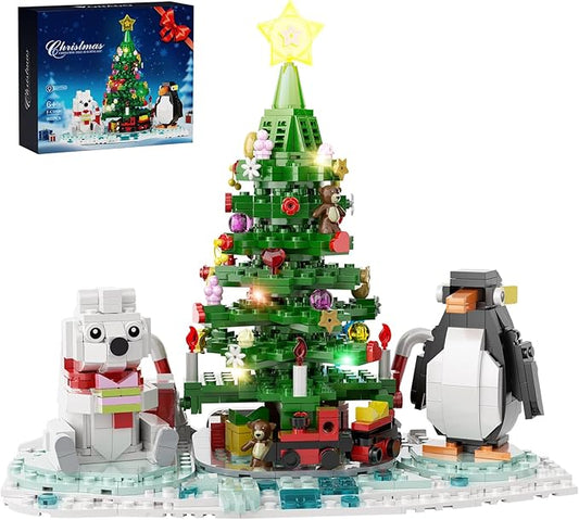 Christmas Tree - Building Toys for Kids, Boys & Girls, Ages 6+, Christmas Tree Buildings Compatible with Lego,with Polar Bear &Penguin Set, Cute Decorative Ornaments for Christmas (802 PCS)