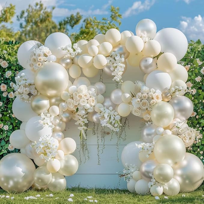 Pearl Balloon Garland Double Stuffed Pearl White Cream Ivory Sand White Pastel Balloons Arch Kit for Wedding Bridal Baby Shower Neutral Anniversary Birthday Party Decorations