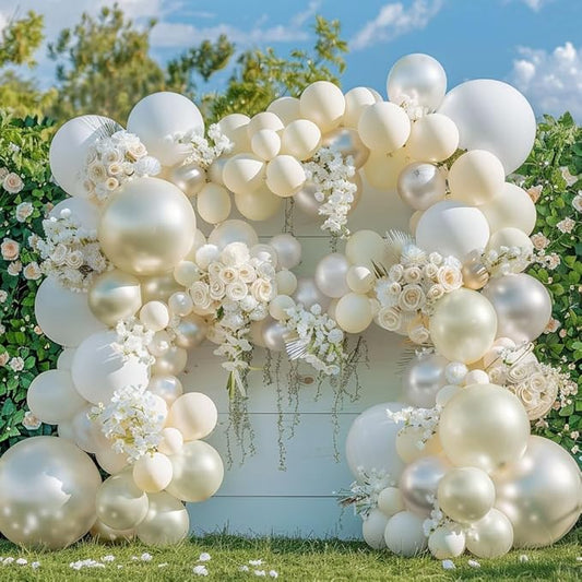 Pearl Balloon Garland Double Stuffed Pearl White Cream Ivory Sand White Pastel Balloons Arch Kit for Wedding Bridal Baby Shower Neutral Anniversary Birthday Party Decorations