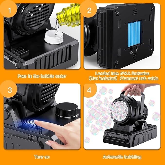 PANACARE Automatic Bubble Machine, Electric Portable Bubble Machine with 20 Bubble Solutions, Produce 10000+ Big Bubbles Per Minute, Suitable for Wedding/Birthday/Children/Party