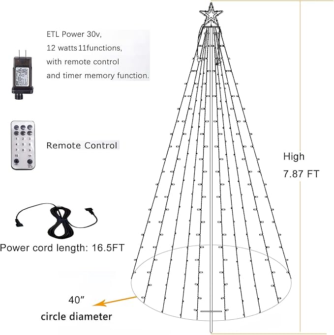 Outdoor Lighting Christmas Tree Lights 7.8Ft Cone Tall Star Topped Artificial Christmas Trees Arbol de Navidad Outside Decor for Xmas New Year Holiday WarmWhite/Green