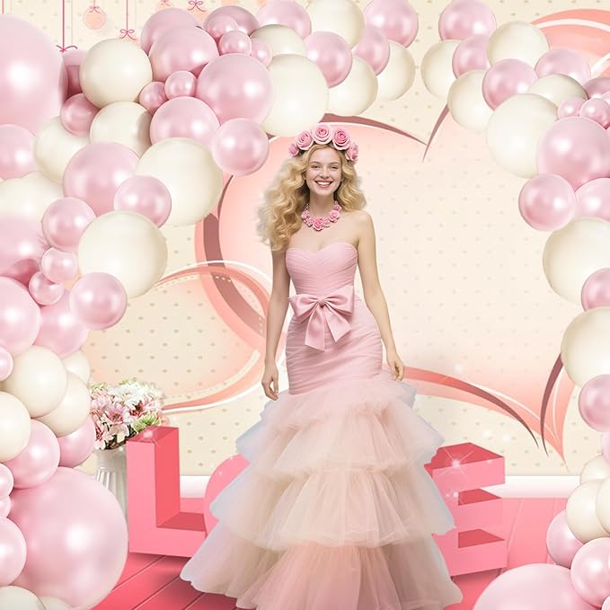 Pearl Pink and White Balloons Arch, Double Stuffed Pearl Pink Sand White Balloons 18/12/10/5 Inch Light Pink Pearl Balloon Garland Kit for Girl Bridal Shower Wedding Birthday Party Decor