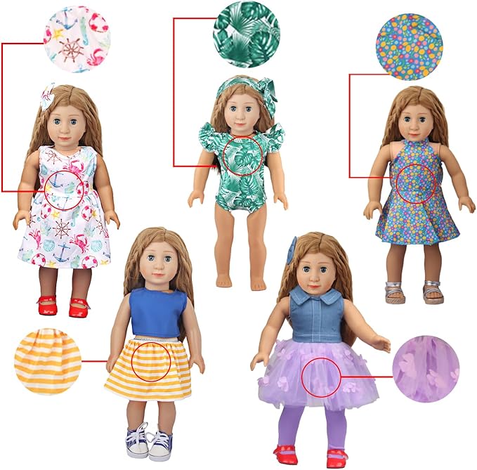 10 Sets of 18 Inch American Doll Clothes, Including 10 of Doll Clothing Dress Outfits for Gift Dolls, Birthday Gifts for Kids