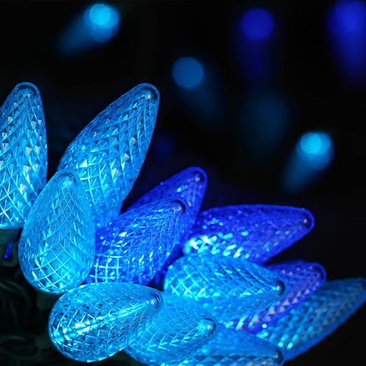 C9 LED Christmas String Lights, 33.33ft 50 LED Outdoor Indoor Decorative Light Strand, Xmas Holiday Lights for House, Christmas Tree, Patio, Party Decoration, Turquoise & Ice Blue, UL Listed