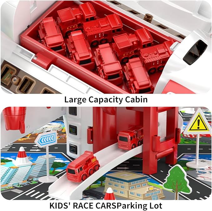 TEMI Kids Airplane Boy Toys for 3 4 5 Year Old Boys - Car Race Tracks for Kids Ages 3-5 with 8 Small Car Toys, Toddlers Educational Toy, Birthday Gifts for Boys 3-5, Birthday Gifts for Boys Girls 3-5