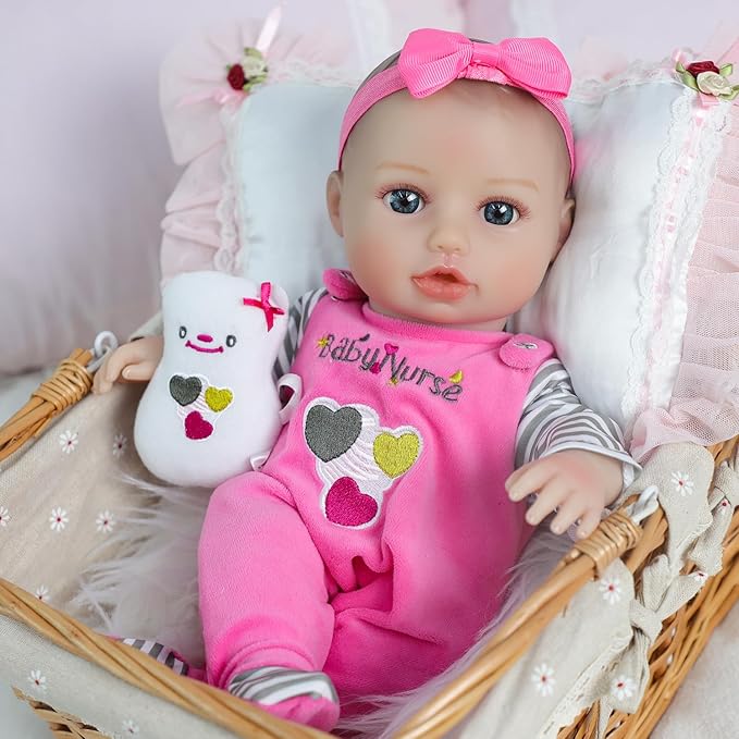 SCOM Baby Doll Girl - 16 inch Realistic Reborn Baby with Soft Cloth Body and Vinyl Limbs, Real Life Baby Dolls with Accessories for 3+ Year Old Gifts