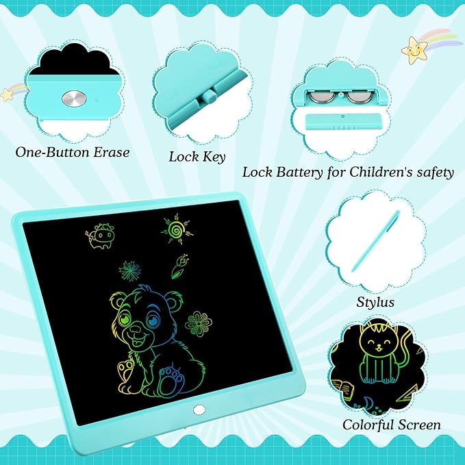 Decute Kids Toys LCD Writing Tablet with Stylus, 15 Inch Erasable Toddlers Doodle Board, Reusable Drawing Pad for Kids, Educational Christmas Birthday Gift for 3 4 5 6 7 8 Girls Boys Toddler Blue