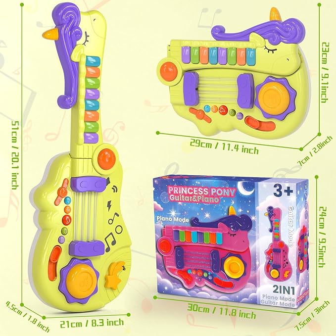 M SANMERSEN Kids Guitar Toddler Toys Guitar for Kids 3 4 5 Year Old Boys Electric Musical Toy Guitars with Strings Strap Light Up Boys Girls Birthday Christmas Easter Gifts