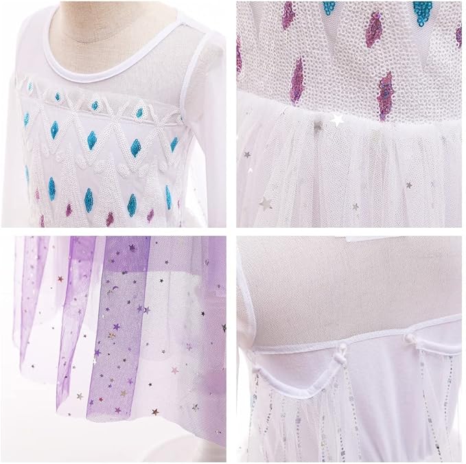 REXREII Princess Dress for Girls Halloween Party Cosplay Dress Up Frozen Elsa Snow Queen Costume Christmas Birthday Gown