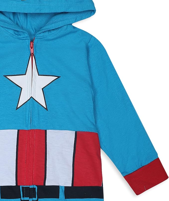 Marvel Hulk, Captain America, Iron Man or Spider-Man Boys Zip Up Hooded Coverall for Infant and Toddler