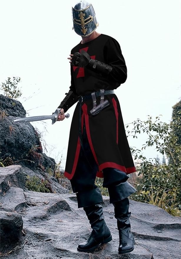 Runcati Mens Medieval Crusader Knights Tunic Renaissance Warrior Templar Cosplay Costumes Tops