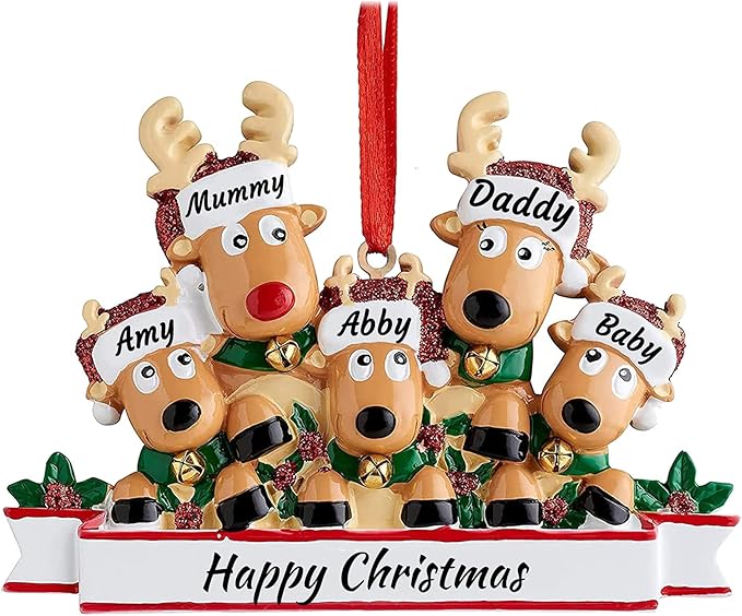 Personalized Deer Family of 2,3,4,5,6,7,8 Christmas Tree Ornament 2024 Custom Name Cute Santa Reindeer Christmas Decoration Xmas Gift