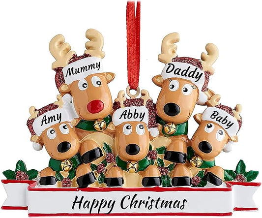Personalized Deer Family of 2,3,4,5,6,7,8 Christmas Tree Ornament 2024 Custom Name Cute Santa Reindeer Christmas Decoration Xmas Gift