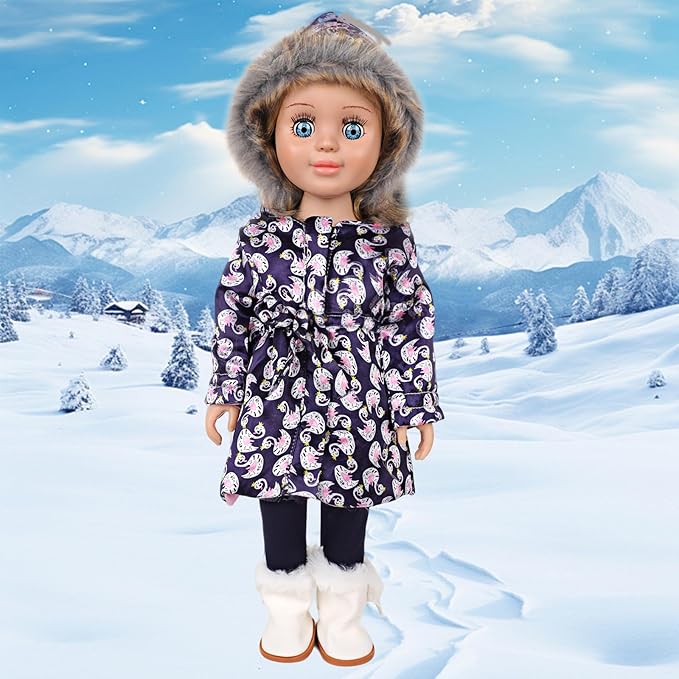 18-inch Doll Down Jacket, Doll Winter Clothing Set, 5 Different Colors and Patterns Available. (Deep Blue-Swan Print)