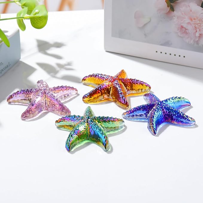 Movdyka 4pcs Starfish Crystal Figurine Desk Decor Handmade Blown Glass Sea Star Beach Themed Animals Ornaments Collectible Crafts Sea Glass Gifts