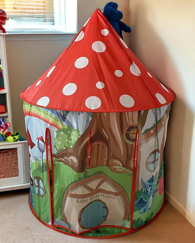 Mushroom Play Tent for Kids Toddlers, Pop Up Imagine Portable Toy Gift, Princess Playhouse Fairy Tale Wizard Unicorn Magic Dragon