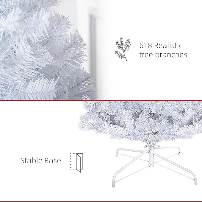 HOMCOM 6ft Pencil Christmas Tree, Unlit Artificial Christmas Tree Slim Douglas Fir Xmas Tree with Realistic Branches, Halloween Tree with 618 Tips, White