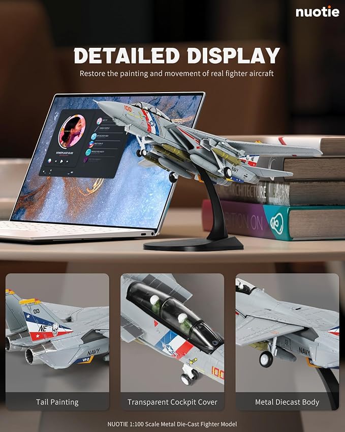 F-14A Tomcat 1/100 Metal Airplane Model Kits with Stand VF-2 Bounty Hunters DieCast Alloy Fighter Model Jet Pre-Build Military Aircraft Collection for Display or Gift